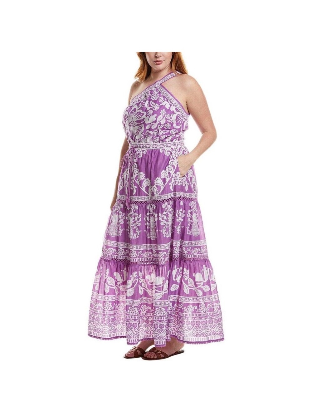 FARM Rio Sweet Garden Lilac Maxi Dress One-Shoulder Purple Printed Large Floral